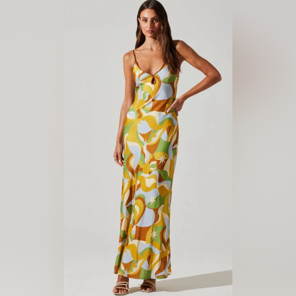 ASTR the label Nilana keyhole silk maxi dress - brown mustard multi